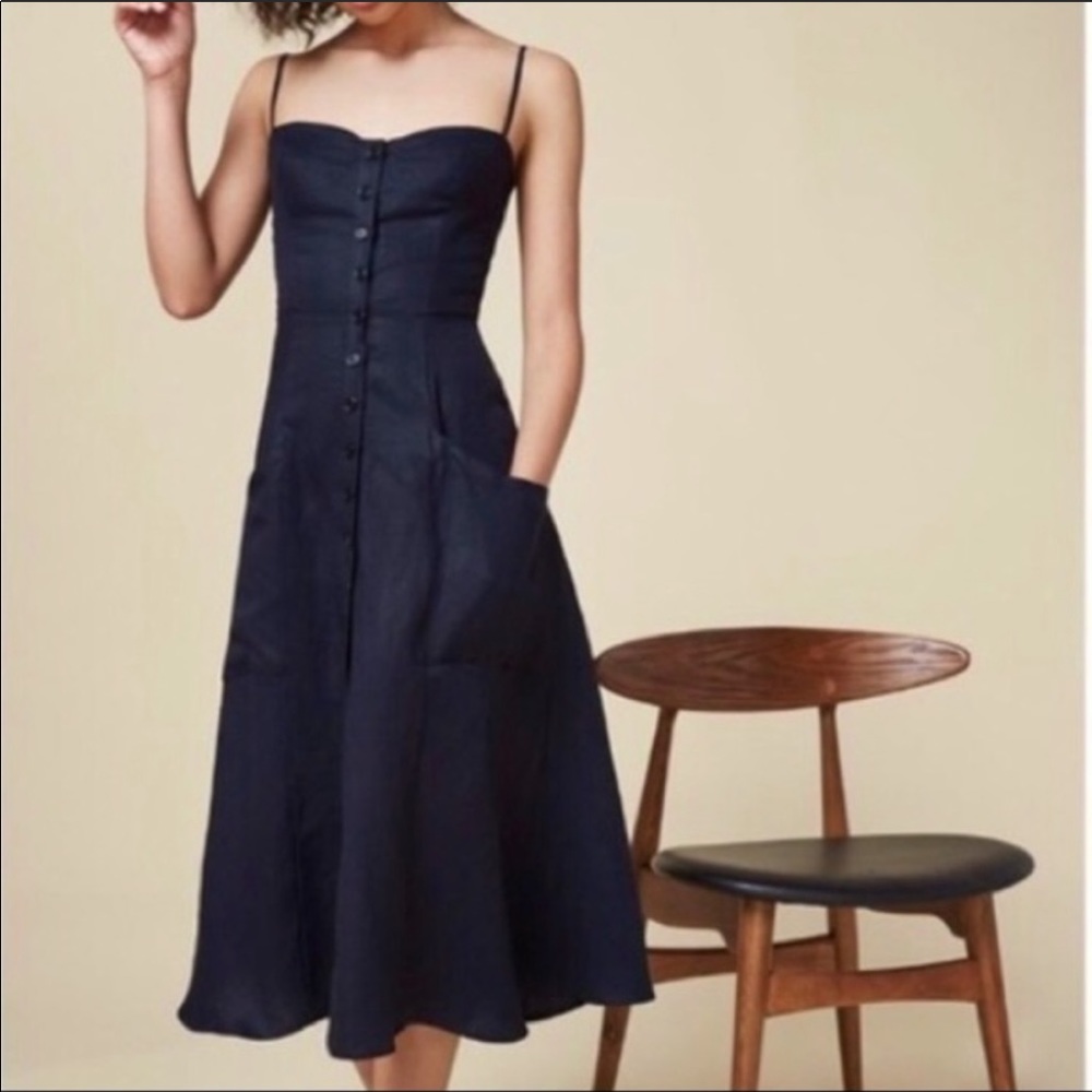 Reformation Elegant Navy Midi Dress